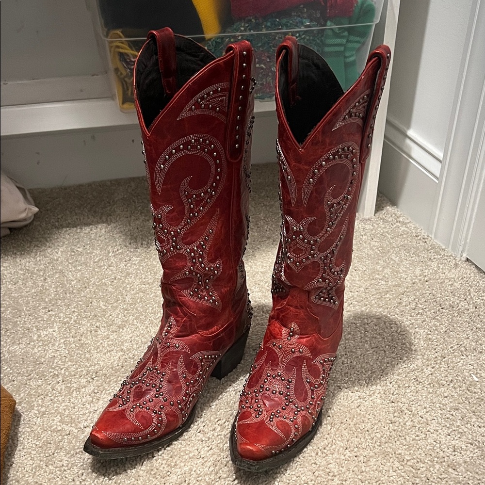 Embellished Red Heeled Boots